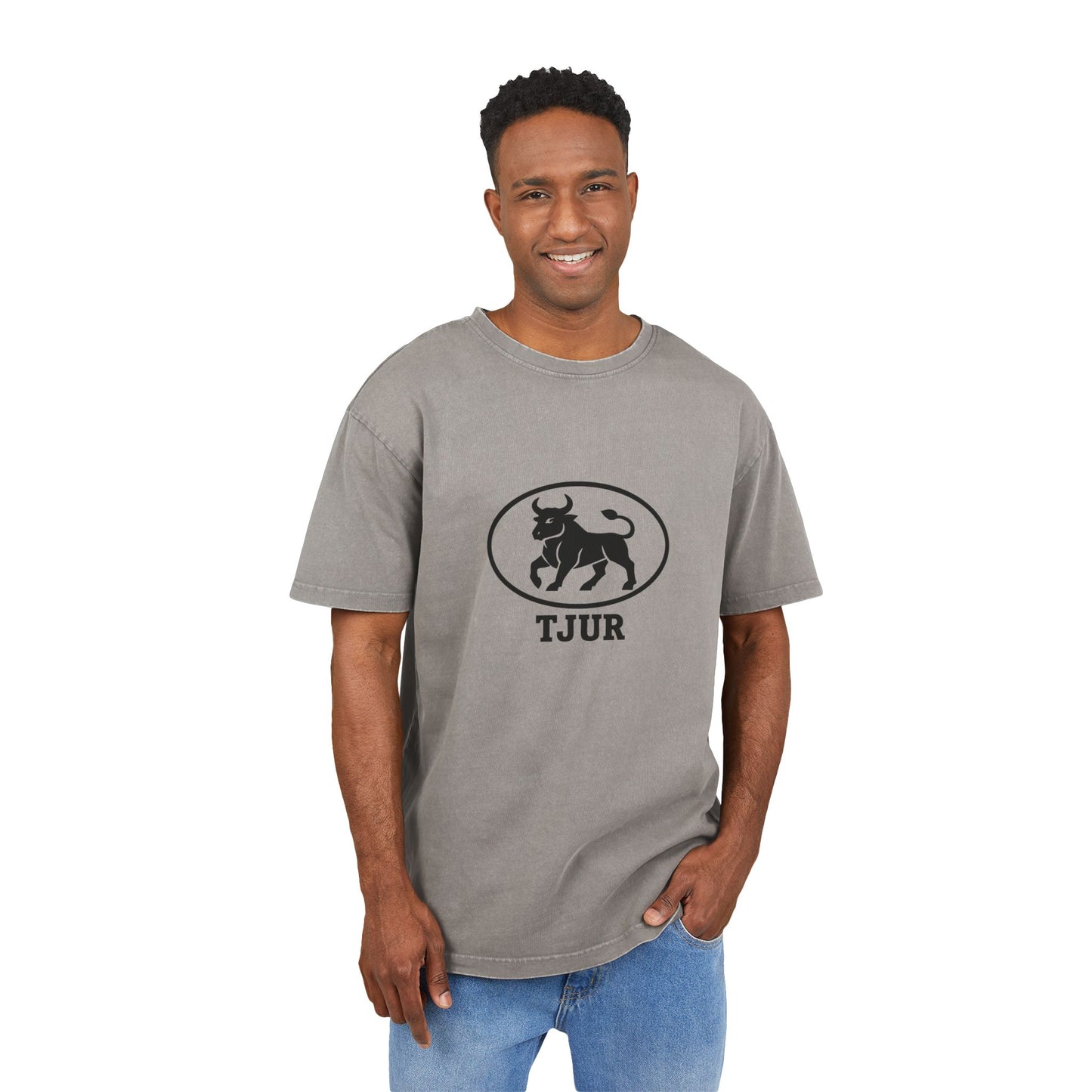 tjur Men's Acid Washed Oversized Tee - Vintage Bull Graphic