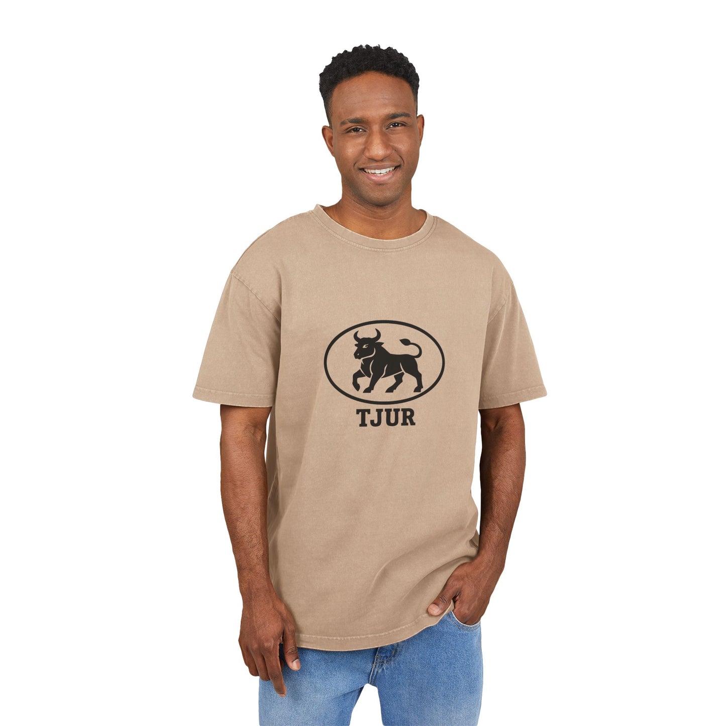 tjur Men's Acid Washed Oversized Tee - Vintage Bull Graphic