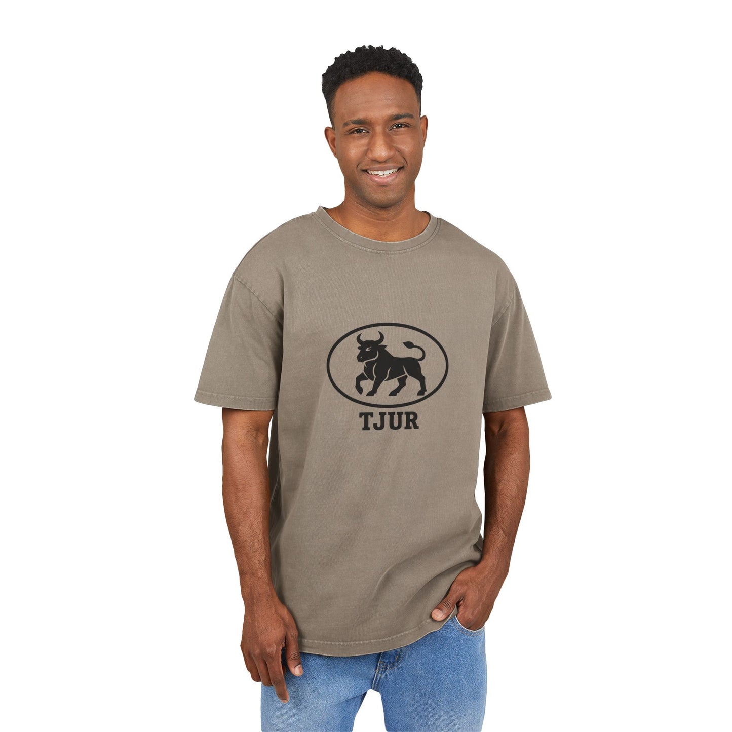 tjur Men's Acid Washed Oversized Tee - Vintage Bull Graphic