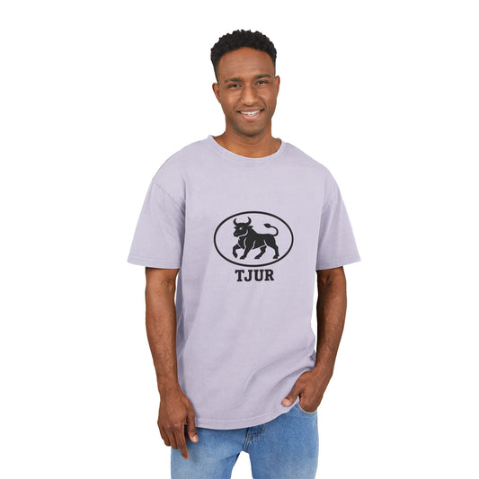 tjur Men's Acid Washed Oversized Tee - Vintage Bull Graphic